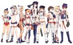  6+girls ;d aida_takanobu ass back baseball_bat baseball_cap baseball_helmet baseball_mitt baseball_uniform belt black_hair black_legwear blonde_hair blue_eyes braid breasts brown_hair cleavage cross cross_necklace dark_skin garter_straps hat headwear_removed helmet helmet_removed jewelry kneehighs leotard long_hair looking_at_viewer multiple_girls necklace necktie one_eye_closed open_mouth orange_hair original pants ponytail red_eyes short_hair simple_background smile sportswear thigh-highs tiara top_hat twin_braids white_background white_hair white_legwear 