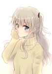  1girl blue_eyes charlotte_(anime) highres long_hair sakurame_(hitomebore) silver_hair smile sweater tomori_nao twintails two_side_up 