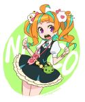  1girl artist_name bag character_name dress hair_ornament handbag kiznaiver long_hair mago multicolored_hair niyama_nico orange_hair puffy_short_sleeves puffy_sleeves short_sleeves solo streaked_hair twintails violet_eyes 