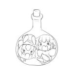  2girls =_= bottle chibi cork crying diaper ikazuchi_(kantai_collection) in_bottle in_container inazuma_(kantai_collection) kantai_collection kotanuki_(kotanukiya) monochrome multiple_girls round-bottom_flask wavy_mouth 
