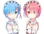  blue_eyes blue_hair maid pink_hair ram_(re:zero) re:zero_kara_hajimeru_isekai_seikatsu red_eyes rem_(re:zero) siblings twins 