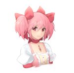  1girl blush choker inja kaname_madoka looking_at_viewer magical_girl mahou_shoujo_madoka_magica pink_eyes pink_hair simple_background smile solo tears twintails upper_body white_background 