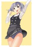  1girl jumper kankitsunabe_(citrus) kantai_collection ooshio_(kantai_collection) open_mouth remodel_(kantai_collection) school_uniform serafuku short_hair skirt smile solo twintails 