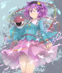  bangs closed_mouth expressionless eyebrows eyebrows_visible_through_hair hairband heart komeiji_satori long_sleeves looking_at_viewer outstretched_arms pink_skirt purple_hair shirt short_hair skirt standing third_eye touhou uumaru1869 violet_eyes wide_sleeves 