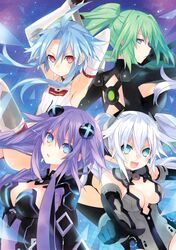  absurdres black_heart breasts green_hair green_heart highres kami_jigen_game_neptune_v large_breasts long_hair neptune_(series) official_art ponytail purple_hair purple_heart red_eyes tsunako twintails white_heart 