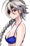  1girl absurdres ahoge bikini blazblue blush braid early_type eyepatch face highres huge_ahoge lips long_hair nu-13 portrait red_eyes silver_hair single_braid sketch solo swimsuit 