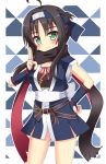  1girl ahoge black_hair blush breasts forehead_protector green_eyes highres hitachi_mako houkiboshi japanese_clothes long_hair ninja scarf senren_banka solo 