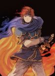  1boy :| armor blue_eyes cape fingerless_gloves fire_emblem fire_emblem:_fuuin_no_tsurugi gloves headband maekakekamen redhead roy_(fire_emblem) sword weapon 