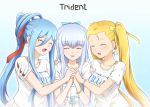  3girls :d ^_^ aoki_hagane_no_arpeggio blonde_hair blue_hair closed_eyes diesel-turbo girl_sandwich happy_tears haruna_(aoki_hagane_no_arpeggio) holding_hands iona long_hair multiple_girls open_mouth ponytail sandwiched smile takao_(aoki_hagane_no_arpeggio) tears twintails 