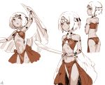  1girl :o armband bare_shoulders circlet collar dancer dancing dark_skin jewelry monochrome original ox_(baallore) ramina_(baallore) scimitar sword veil weapon white_hair wristband 