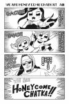  1boy 2girls 4koma :3 bkub comic commentary emphasis_lines english hat headphones looking_at_viewer monochrome multiple_girls original side_ponytail simple_background translated 