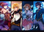  2boys 2girls armor bare_shoulders belt blonde_hair blue_eyes breasts cleavage_cutout jaune_arc lie_ren long_hair mai_(xskdizzy) multiple_boys multiple_girls nora_valkyrie one_leg_raised ponytail pouch pyrrha_nikos redhead rwby short_hair tongue tongue_out 