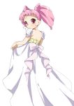  1girl bare_back bishoujo_senshi_sailor_moon chibi_usa clothes_grab crescent double_bun dress facial_mark forehead_mark looking_back open-back_dress pink_eyes pink_hair small_lady_serenity solo twintails white_dress yupachi 