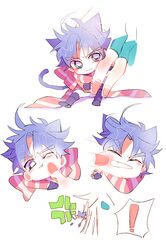  anger_vein cheek_pull chibi jojo_no_kimyou_na_bouken joseph_joestar_(young) kemonomimi_mode poking purple_hair scarf senzzang tail tail_wagging violet_eyes 