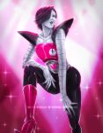 1other androgynous android black_hair hair_over_one_eye heart mettaton mettaton-ex mincelot smile solo undertale
