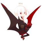  1girl ahoge albino apple baal_(shiomachi) breasts circle_name food fruit gloves holding looking_back original pointy_ears profile red_eyes shiomachi sidelocks simple_background smile solo transparent_background upper_body white_eyelashes white_hair wings 