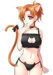  1girl :p animal_ears atsukan bell bell_choker black_panties bow breasts cat_cutout cat_ear_panties cat_ears cat_lingerie cat_tail character_request choker cleavage cleavage_cutout looking_at_viewer orange_eyes orange_hair panties short_hair side-tie_panties simple_background sketch solo tail tail_bow tongue tongue_out underwear white_background 