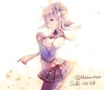  1girl 2016 alternate_hair_color cis_(carcharias) cowboy_shot dated elbow_gloves gloves hands_together hatsuzuki_(kantai_collection) kantai_collection pantyhose profile silver_hair skirt smile solo standing twitter_username 