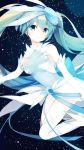  1girl aqua_hair detached_sleeves green_eyes green_hair hatsune_miku highres long_hair solo space spica_(vocaloid) thigh-highs twintails very_long_hair vocaloid white_legwear yuitsuki_yukari 