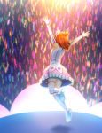  1girl bokutachi_wa_hitotsu_no_hikari boots concert from_behind hair_ribbon heart highres jumping knee_boots kousaka_honoka love_live!_school_idol_project moyui_(myi_005) orange_hair ribbon solo thigh_ribbon 