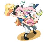  !? 1boy 1girl ;3 ;d alternate_costume animal_ears bangs baseball_cap baseball_uniform belt black_hair black_shoes blue_eyes blush bunsuke cat_ears cat_tail cheerleader crop_top crop_top_overhang from_side green_hair hair_up hashimoto_nyaa hat hat_removed headwear_removed hetero hug jumping kneehighs legs_apart long_hair matsuno_choromatsu midriff miniskirt motion_lines multicolored_hair one_eye_closed open_mouth osomatsu-kun osomatsu-san pants paw_print pink_hair pink_skirt pleated_skirt pom_poms pounce shoes short_sleeves sketch skirt sleeveless smile sportswear standing streaked_hair surprised tail trembling twintails white_background white_legwear 