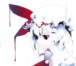  1girl albino alternate_hair_color ambiguous_red_liquid bangs bow cravat dripping frills hair_between_eyes hat ikurauni mob_cap parted_lips portrait profile red_bow red_eyes remilia_scarlet ringed_eyes short_hair solo touhou white_background white_hair 
