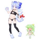  &gt;:) 2girls =_= adapted_costume ahoge animal_cutout animal_ears bare_arms bare_shoulders bell bell_collar black_bra black_legwear black_panties blue_eyes blue_hair blush bow bra breasts cat_band_legwear cat_cutout cat_ear_panties cat_ears cat_gloves cat_lingerie cat_print cat_tail cat_teaser cattail cirno cleavage_cutout collar daiyousei dog_ears dog_tail drooling fairy_wings fang fang_out female_pervert flat_chest green_hair hair_bow hair_ribbon heavy_breathing highres ice ice_wings kemonomimi_mode midriff mofu_mofu multiple_girls navel off_shoulder panties paw_shoes pervert plant ponytail ribbon shoes side-tie_panties side_ponytail smile strap_slip sweat tail tail_bow tail_wagging thigh-highs thighs touhou underwear underwear_only white_bra white_legwear white_panties wings 