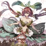  1girl bare_shoulders blush breasts brown_eyes brown_hair cleavage flower granblue_fantasy hair_flower hair_ornament leaf leaf_on_head long_hair looking_at_viewer low_twintails maki_(huran) navel solo twintails very_long_hair yggdrasill_(granblue_fantasy) 