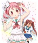  +++ 2girls :d brown_hair closed_eyes cosplay costume_switch dress hair_bobbles hair_ornament kantai_collection libeccio_(kantai_collection) libeccio_(kantai_collection)_(cosplay) long_hair multiple_girls open_mouth pink_eyes pink_hair sailor_dress sazanami_(kantai_collection) sazanami_(kantai_collection)_(cosplay) school_uniform serafuku short_hair skirt smile tachiki_(naruki) twintails 