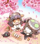  +_+ 2girls :d ^_^ bare_shoulders black_hair blush cherry_blossoms closed_eyes detached_sleeves flask food from_above green_eyes grey_hair hanami haruna_(kantai_collection) hat headgear hisahiko i-class_destroyer kantai_collection long_hair looking_up multiple_girls nontraditional_miko onigiri open_mouth orange_eyes outdoors petals picnic pillow pillow_hug ribbon shinkaisei-kan sitting smile spring_(season) star star-shaped_pupils symbol-shaped_pupils tentacles wide_sleeves wo-class_aircraft_carrier yunomi 