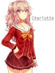  1girl blue_eyes charlotte_(anime) highres long_hair nonohana school_uniform serafuku silver_hair standing tomori_nao twintails two_side_up 