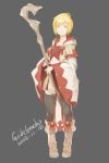  1girl absurdres blonde_hair highres hood robe short_hair smile solo staff thigh-highs weapon white_mage 