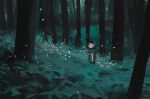  1girl dark fireflies forest hood hotaru_no_haka japanese_clothes looking_at_viewer nature night scenery setsuko_(hotaru_no_haka) snatti solo studio_ghibli tree 