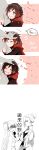  1boy 3girls absurdres anger_vein arm_hug english grey_eyes hair_bun heart highres hug kuma_(bloodycolor) multiple_girls open_mouth petting qrow_branwen ruby_rose rwby siblings side_ponytail sisters sparkle translation_request triangle_mouth uncle_and_niece weiss_schnee winter_schnee 