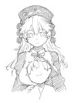  1boy 1girl age_difference bangs chinese_clothes eyebrows hat junko_(touhou) long_hair monochrome petting pom_pom_(clothes) ribbon short_hair sketch smile tabard touhou upper_body wide_sleeves yes_warabi 
