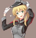  1girl blonde_hair gloves green_eyes hair_ornament hat heart kantai_collection peaked_cap prinz_eugen_(kantai_collection) smile solo suu2510 twintails uniform 