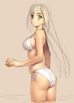  1girl :o aozaki_aoko ass bikini blush breasts covered_nipples frilled_bikini frills highres koyama_hirokazu long_hair looking_at_viewer looking_back mahou_tsukai_no_yoru side-tie_bikini sideboob sketch solo strap_gap swimsuit wading white_bikini 