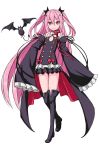  1girl bat boots detached_sleeves flat_chest full_body highres kimagure_blue krul_tepes looking_at_viewer owari_no_seraph pink_eyes pink_hair pointy_ears simple_background sleeves_past_wrists smile thigh-highs thigh_boots white_background 