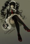  1girl ask_(askzy) black_hair black_nails card celestia_ludenberck crossed_legs dangan_ronpa dress drill_hair fingernails frilled_dress frilled_legwear frills gothic_lolita grey_background heart lolita_fashion long_hair looking_at_viewer maid_headdress nail_polish necktie parted_lips playing_card red_eyes red_necktie red_shoes shoes simple_background sitting solo thigh-highs twin_drills twintails 