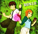  1boy 1girl ben_10 benjamin_kirby_tennyson book brown_hair green_eyes grimoire gwendolyn_tennyson hair_ornament hairclip look omnitrix orange_hair raglan_sleeves short_hair smile 