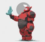  armor baymax big_hero_6 circle crossover disney from_side gloves grass grey_background highres looking_at_another looking_down no_humans outstretched_arm rust shade sketch snatti standing standing_on_head studio_ghibli tonari_no_totoro totoro 