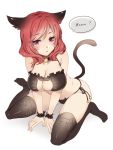  1girl animal_ears bell bell_choker black_legwear black_panties blush breasts cat_band_legwear cat_cutout cat_ear_panties cat_ears cat_lingerie cat_tail choker cleavage cleavage_cutout closed_mouth large_breasts love_live!_school_idol_project nishikino_maki panties redhead short_hair side-tie_panties simple_background solo speech_bubble tail ten-chan_(eternal_s) thigh-highs underwear violet_eyes white_background 