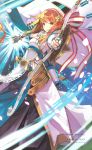  1girl arrow bow_(weapon) cherry_blossoms fire_emblem fire_emblem_cipher fire_emblem_if hairband highres official_art pink_hair red_eyes sakura_(fire_emblem_if) short_hair solo weapon 