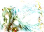  1girl angel_wings circlet closed_eyes green_hair long_hair original pointy_ears solo wings yui_(karina-yui) 