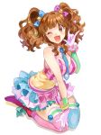  1girl ;3 \m/ brown_eyes brown_hair gloves hair_ornament idolmaster idolmaster_cinderella_girls inzup long_hair moroboshi_kirari one_eye_closed open_mouth pikapikapop smile solo thigh-highs twintails 