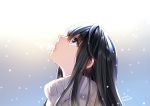  1girl 2016 black_eyes black_hair dated looking_up nardack open_mouth original snow solo sweater tears 