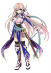  1girl aqua_eyes armor blonde_hair full_body hayakawa_harui long_hair sheath sheathed simple_background sketch solo sword thigh-highs weapon 