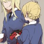  2girls blonde_hair cup darjeeling earl_grey_(girls_und_panzer) girls_und_panzer lowres multiple_girls necktie ree_(re-19) school_uniform short_hair sketch teacup uniform 