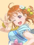  1girl bracelet flower jewelry kimi_no_kokoro_wa_kagayaiteru_kai? love_live!_school_idol_project love_live!_sunshine!! one_eye_closed orange_hair pink_eyes ribbon short_hair solo takami_chika yuki11111550 