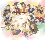  alcohol armband armor ayo_(isy8800) bald bardock beer beer_mug black_eyes black_hair boots broly brown_hair clenched_hand closed_eyes dated dougi dragon_ball dragon_ball_z eating facial_hair food food_in_mouth gine gloves head_rest indian_style jewelry knee_pads kneeling leotard long_hair looking_back lying meat monkey_tail mouth_hold muscle mustache nappa neck_ring on_stomach open_mouth panbukin_(dragon_ball) raditz scar_on_cheek seripa short_hair sitting smile son_gokuu spiky_hair toast_(gesture) toma_(dragon_ball) toteppo tullece vegeta very_long_hair white_boots white_gloves widow&#039;s_peak wrist_cuffs wristband 